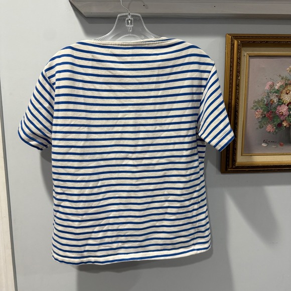 Overture by Vesna Bricelj Nautical Stripe Tee M Blue White Breton Top Gold - Picture 2 of 5